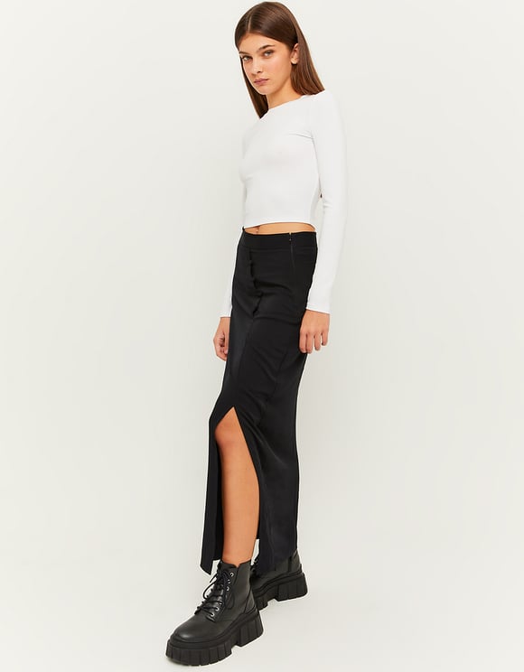 Ladies Printed Black Slit Midi Skirt-Side View