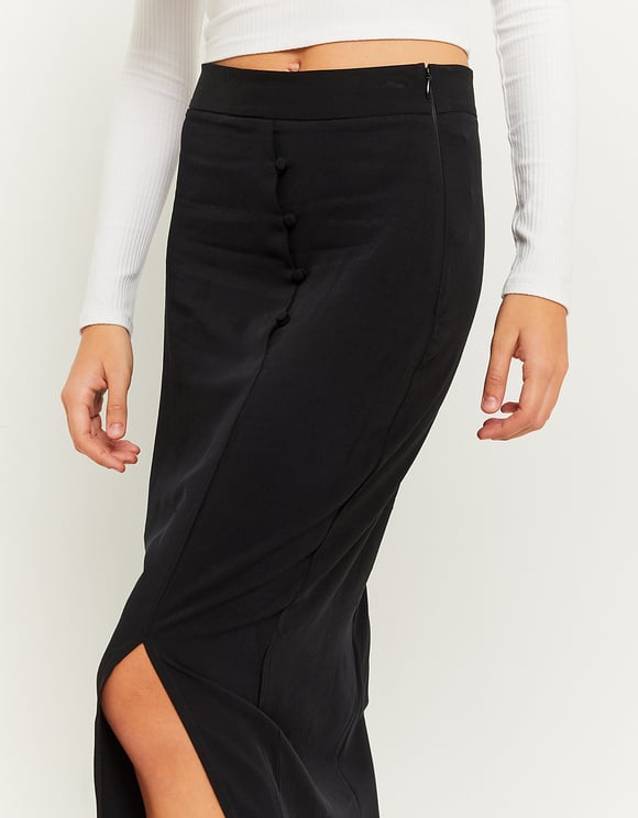 Ladies Printed Black Slit Midi Skirt-Waist View