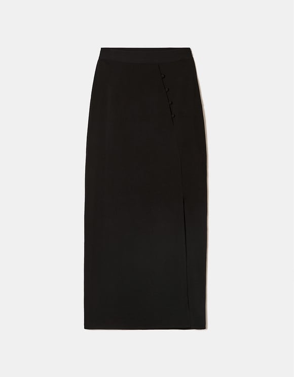 Ladies Printed Black Slit Midi Skirt-Ghost Front View