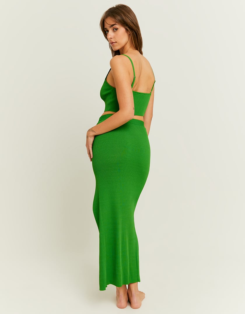 Ladies Green Knitted Maxi Skirt-Model Back View