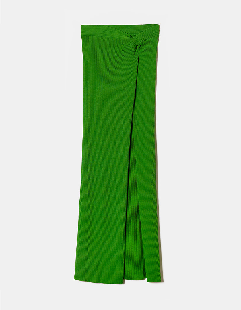 Ladies Green Knitted Maxi Skirt-Front View