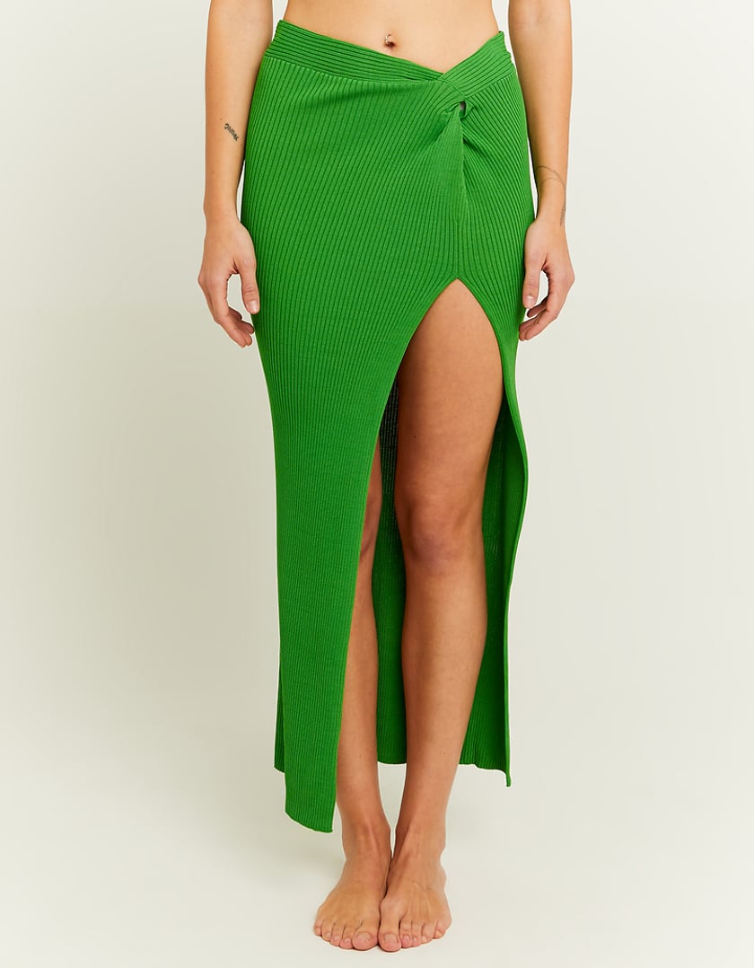 Ladies Green Knitted Maxi Skirt-Model View