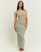 Tally Weijl Knit Skirt With Side Slit Green model front view