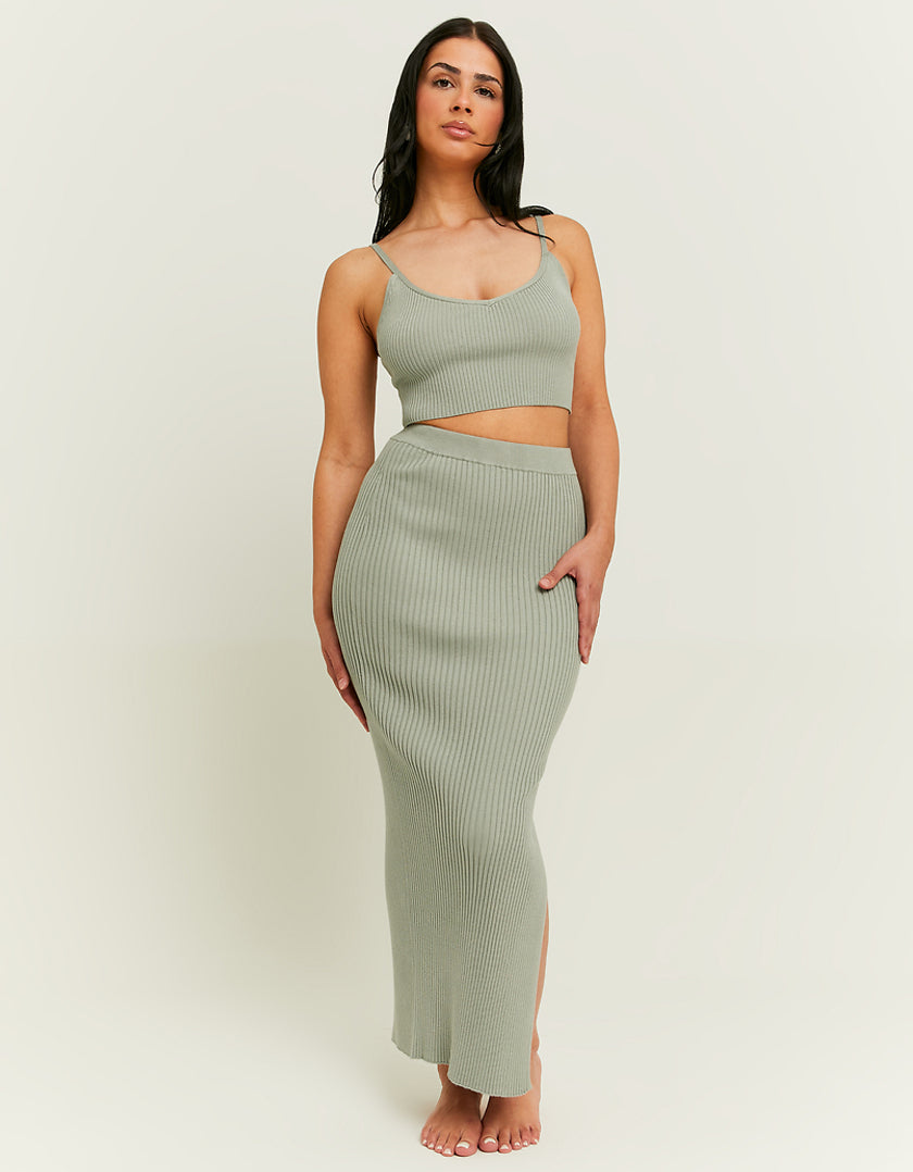 Tally Weijl Knit Skirt With Side Slit Green model front view