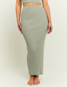 Tally Weijl Knit Skirt With Side Slit Green front view