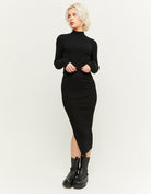 Tally Weijl Black Ribbed Skirt With Slit Black model front view