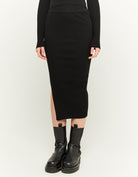Tally Weijl Black Ribbed Skirt With Slit Black front view