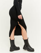 Tally Weijl Black Ribbed Skirt With Slit Black detail view