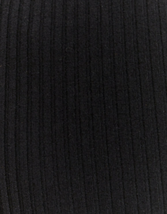 Ladies Black Ribbed Skirt With Slit-Close Up View