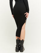 Tally Weijl Black Ribbed Skirt With Slit Black back view