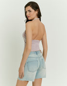 Ladies Pink Moneyfest Printed Halter Top-Model Back View