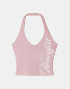 Ladies Pink Moneyfest Printed Halter Top-Flat View