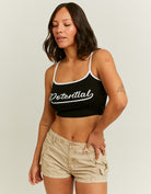 Tally Weijl Cropped Black Potential Printed Tank Top Black front view