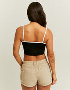 Tally Weijl Cropped Black Potential Printed Tank Top Black model front view
