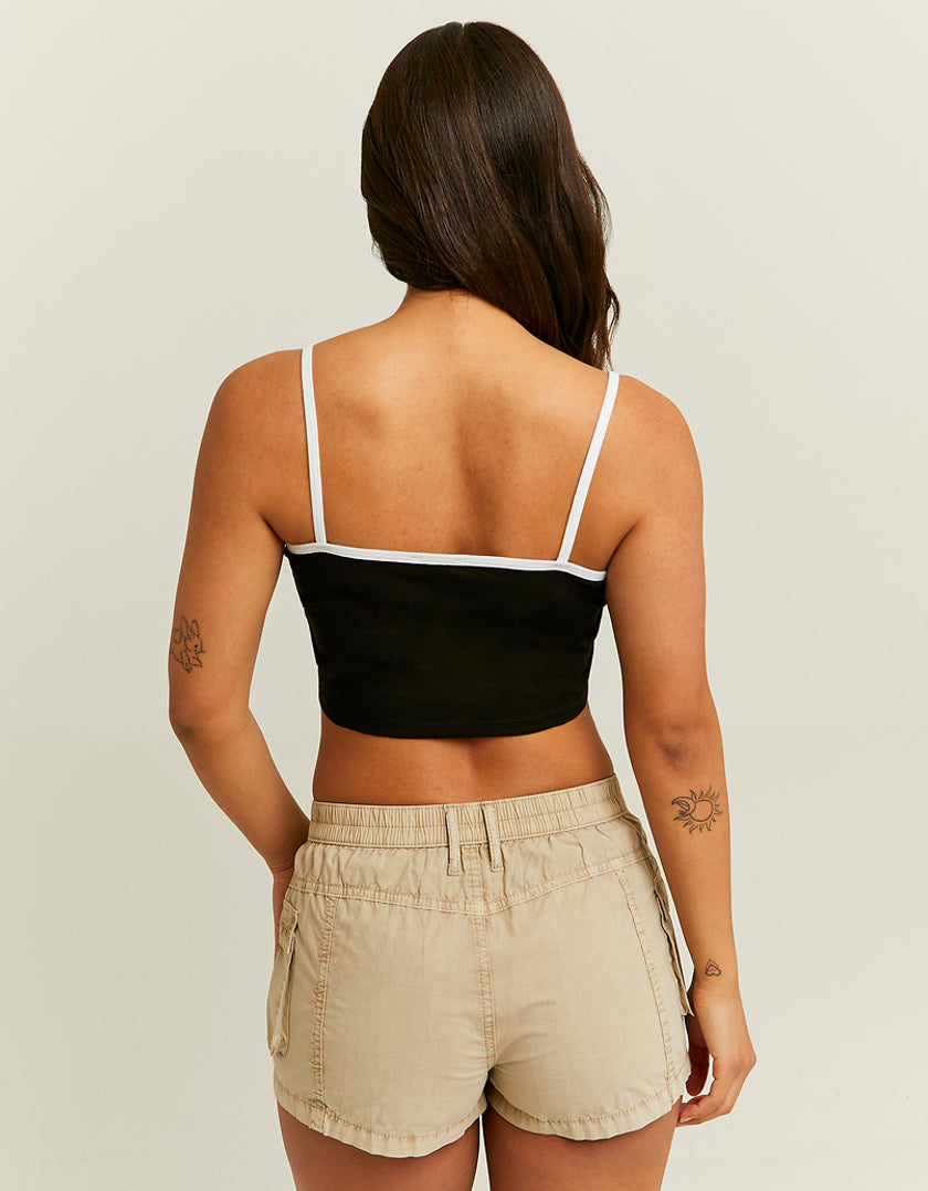 Tally Weijl Cropped Black Potential Printed Tank Top Black model front view