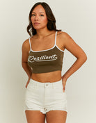 Tally Weijl Cropped Green Resilient Printed Tank Top Green front view