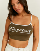 Tally Weijl Cropped Green Resilient Printed Tank Top Green detail view