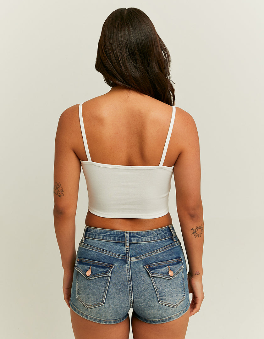 Ladies Cropped White Enjoy Printed Tank Top-Model Back View