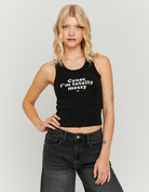 Tally Weijl Black Tank Top With Print Black model front view
