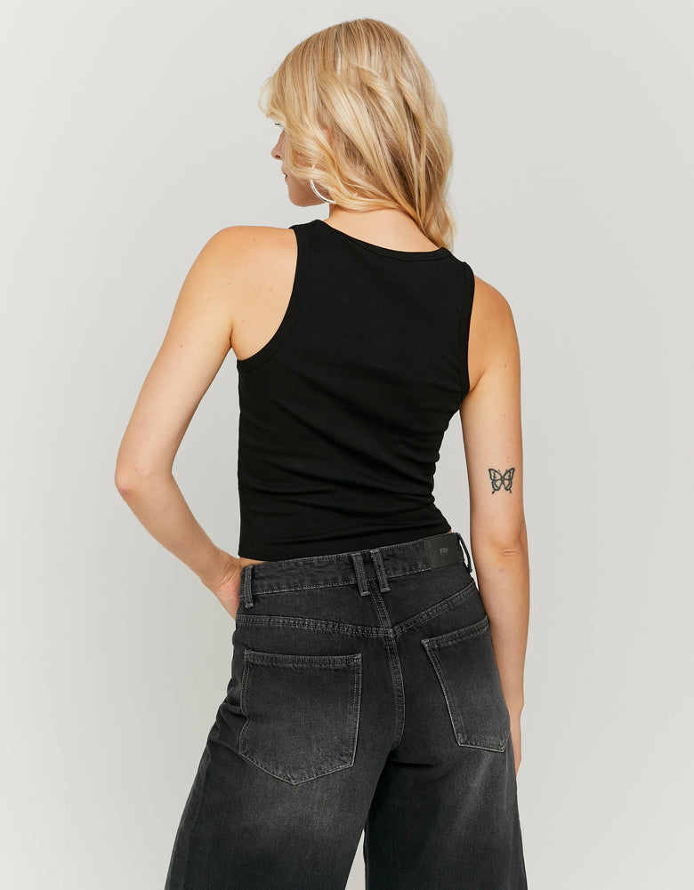 Ladies Black Tank Top With Print-Back View
