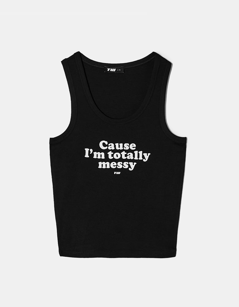 Ladies Black Tank Top With Print-Ghost Front View