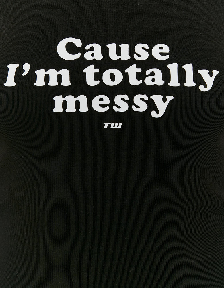 Ladies Black Tank Top With Print-Writing View