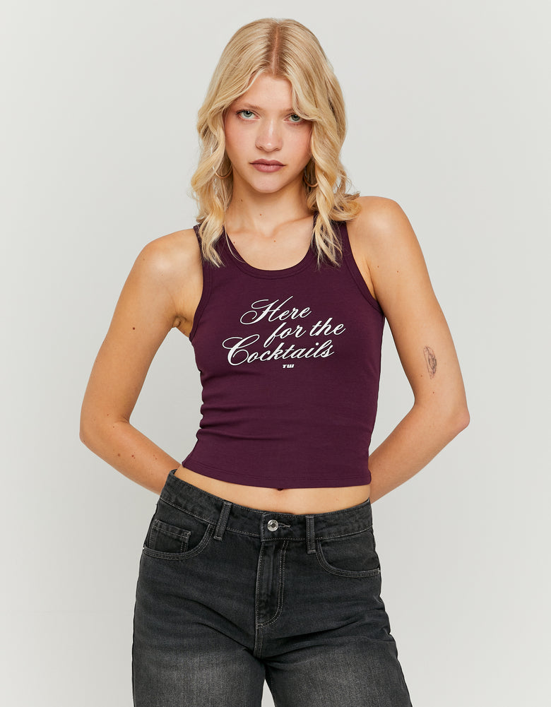 Ladies Purple Tank Top With Print-Model Front View