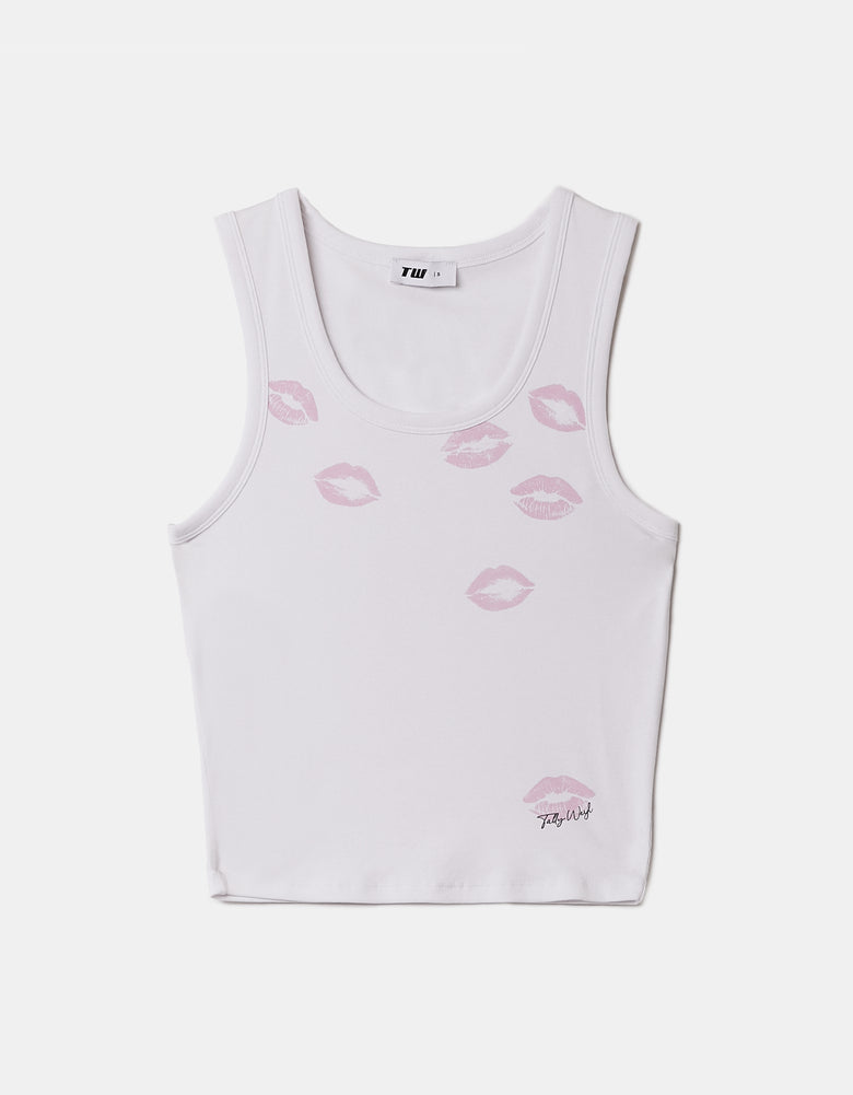 Ladies White Tank Top With Print-Ghost Front View
