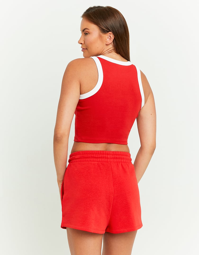 Ladies Red Printed Unstoppable Tank Top-Model Back View