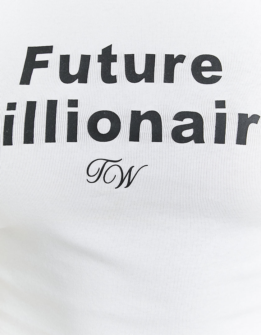 Ladies White Future Millionaire Printed Tank Top-Closer View of Front