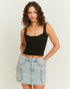 Tally Weijl Black Basic Tank Top With Lace Insert Black front view