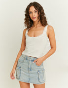 Tally Weijl White Basic Tank Top With Lace Insert White front view