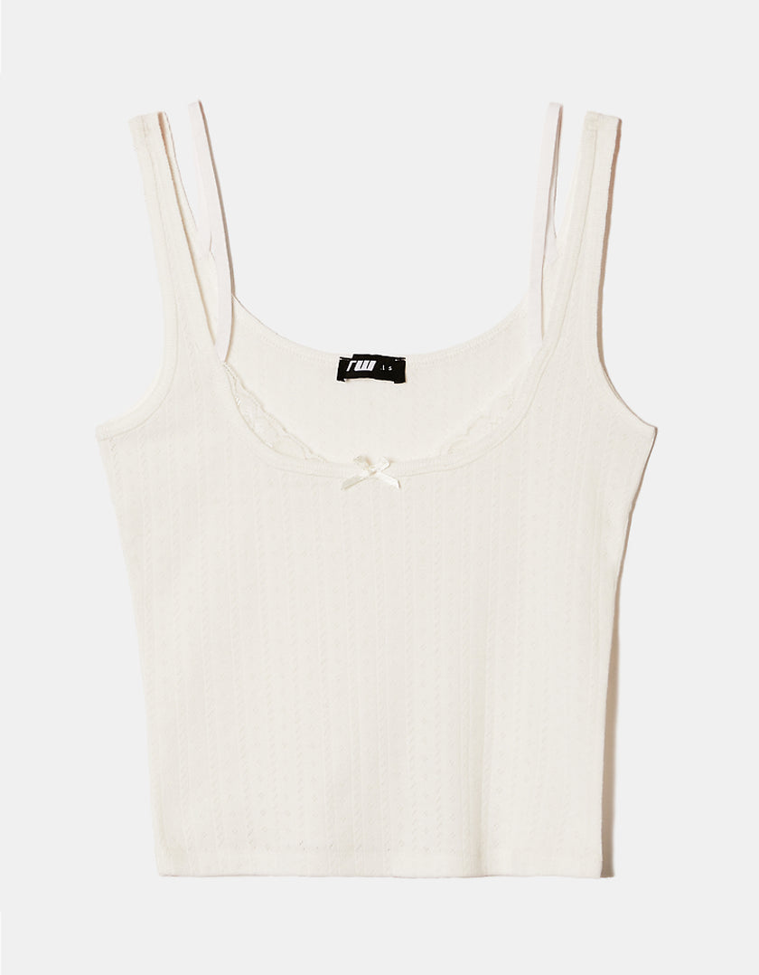 Tally Weijl White Basic Tank Top With Lace Insert White back view
