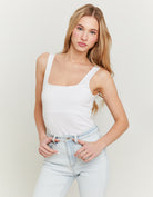 Front model view of the basic white tank top