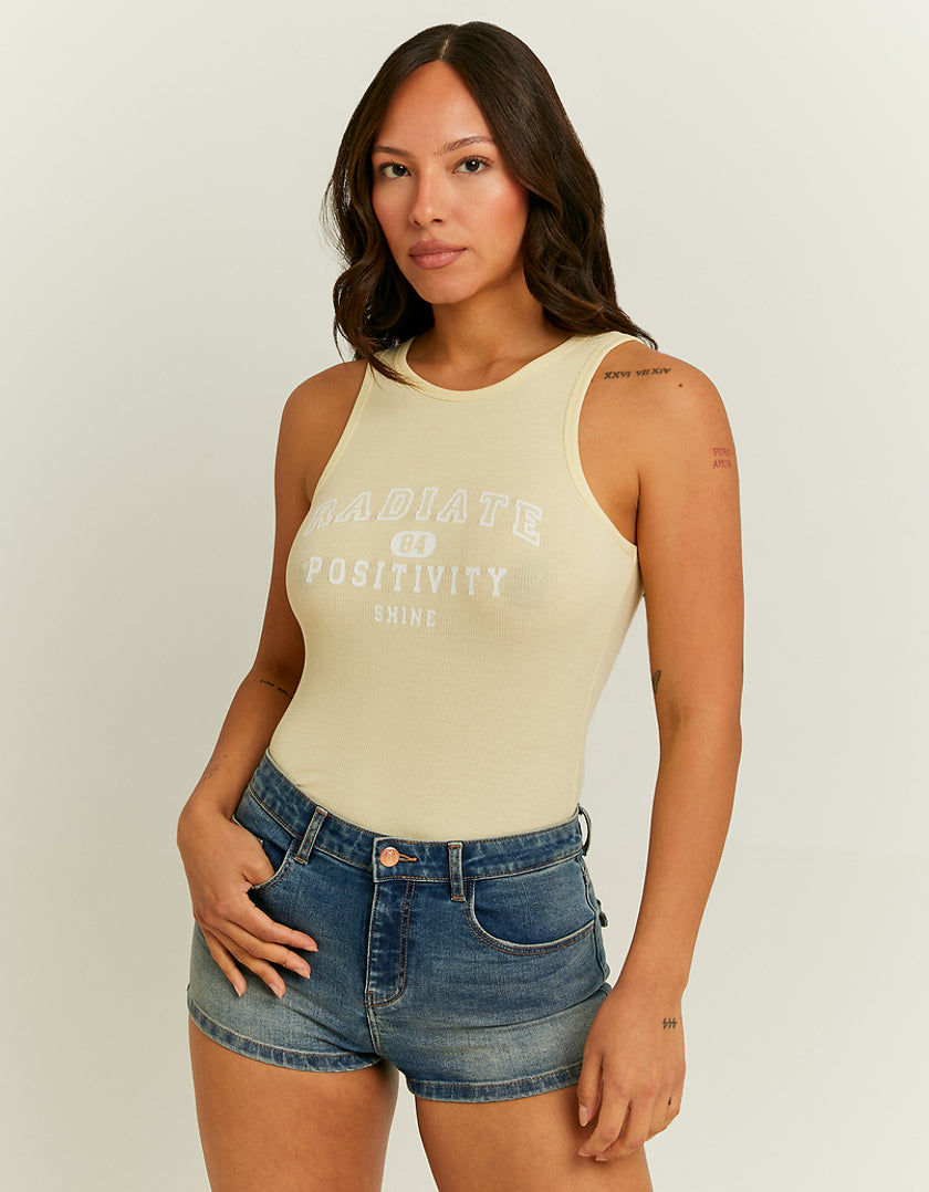 Ladies Cropped Yellow Radiate Positivity Tank Top-Model Front View