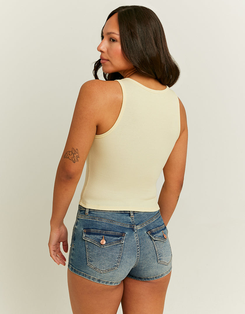 Ladies Cropped Yellow Radiate Positivity Tank Top-Model Back View