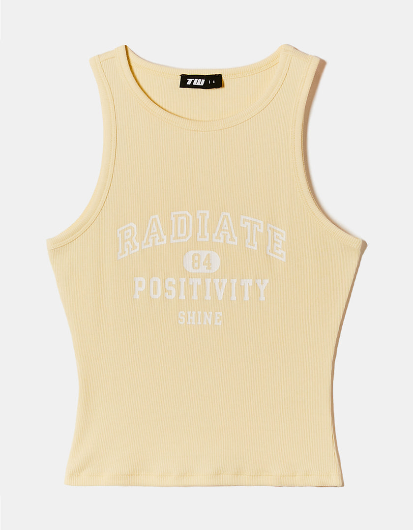 Ladies Cropped Yellow Radiate Positivity Tank Top-Front View