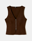 Tally Weijl Brown Zip Detail Cropped Top BROWN back view