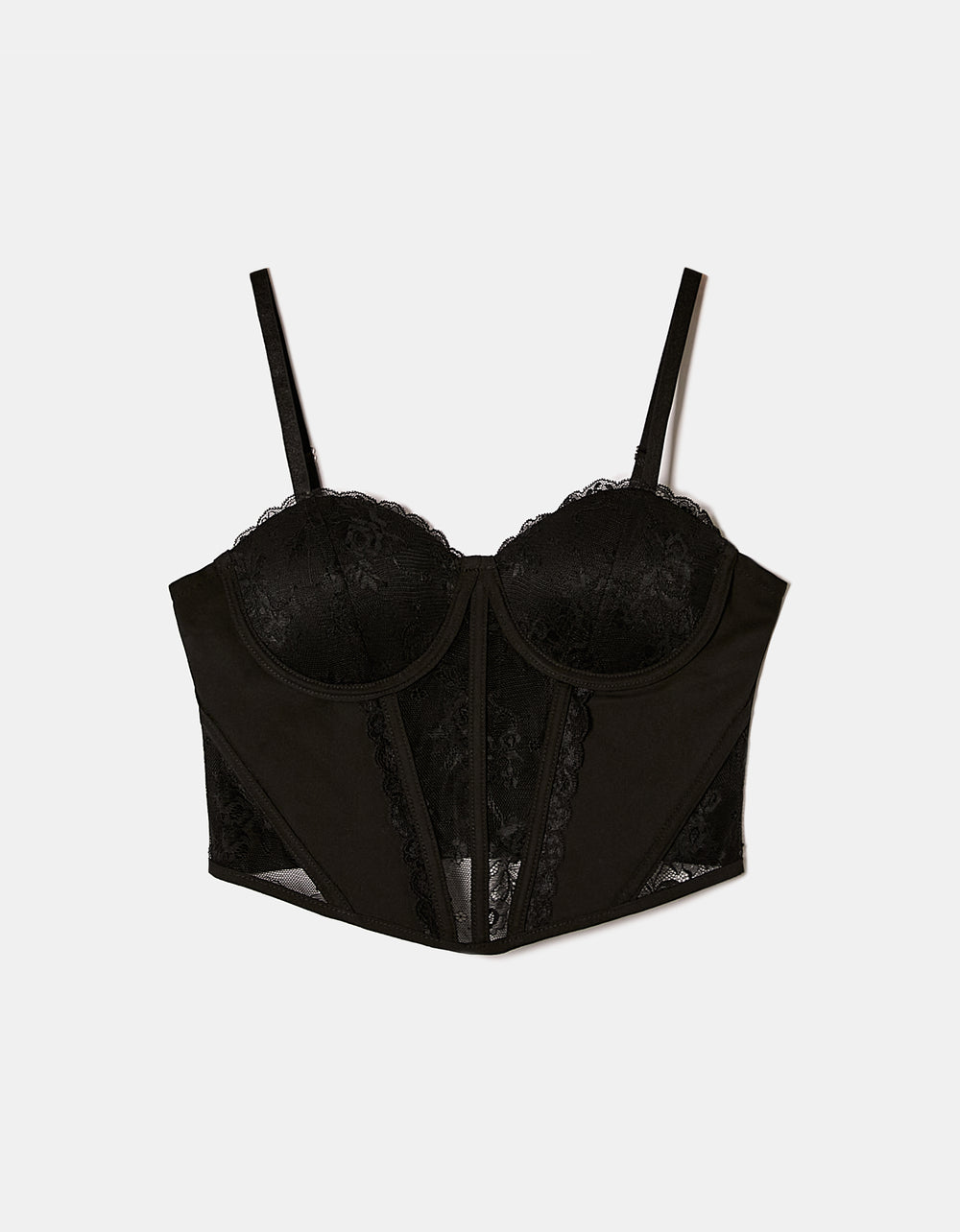 Front view of the black lace corset top by Tally Weijl