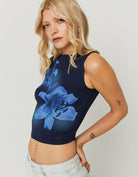 Tally Weijl Blue Tank Top With Flowers Blue front view