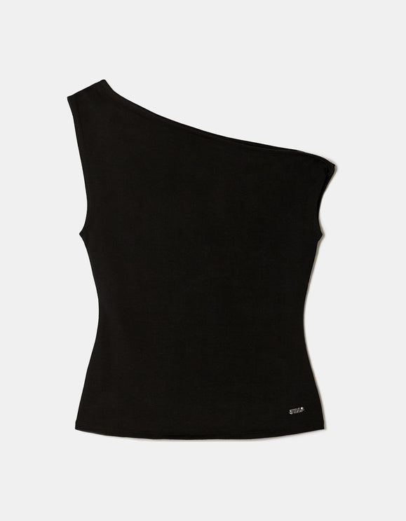 Tally Weijl Black Asymmetric Top, front flat lay view