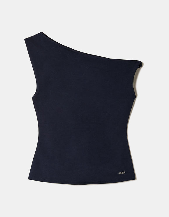 Tally Weijl Blue Asymmetric Top, front flat lay view
