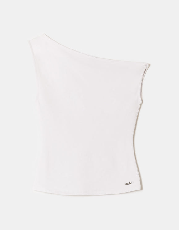 Tally Weijl White Asymmetric Top, front flat lay view
