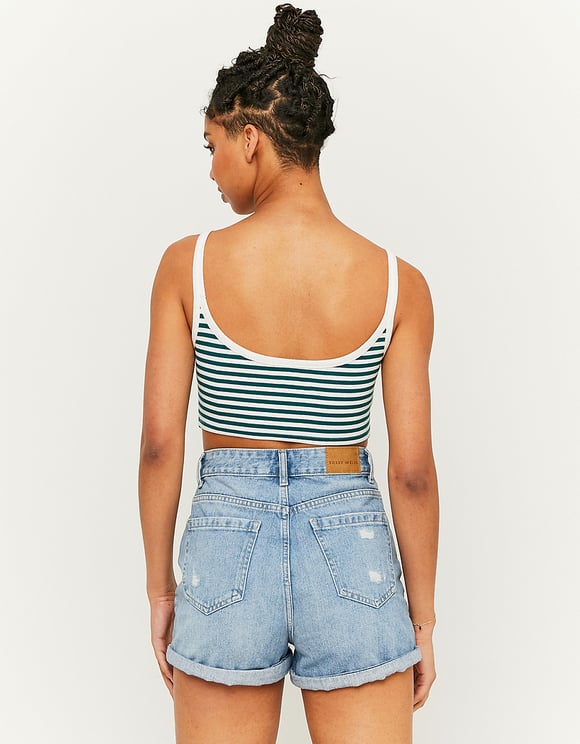 Ladies Ribbed Stripped Basic Top-Model Back View