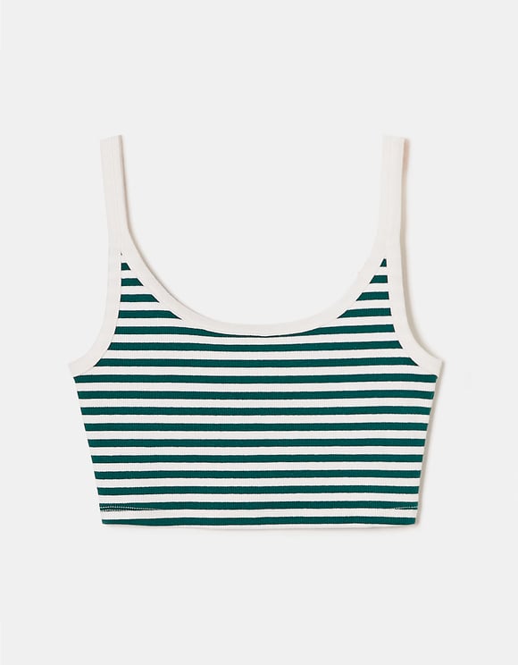 Ladies Ribbed Stripped Basic Top-Ghost Front View