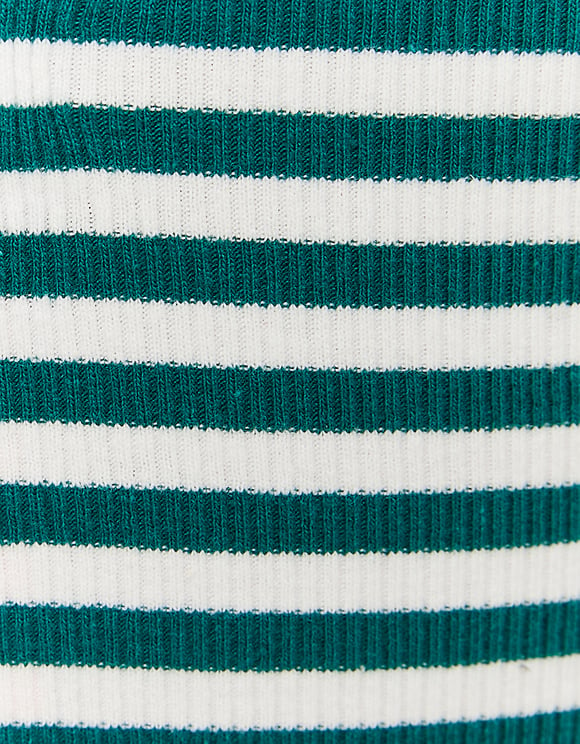 Ladies Ribbed Stripped Basic Top-Close Up View