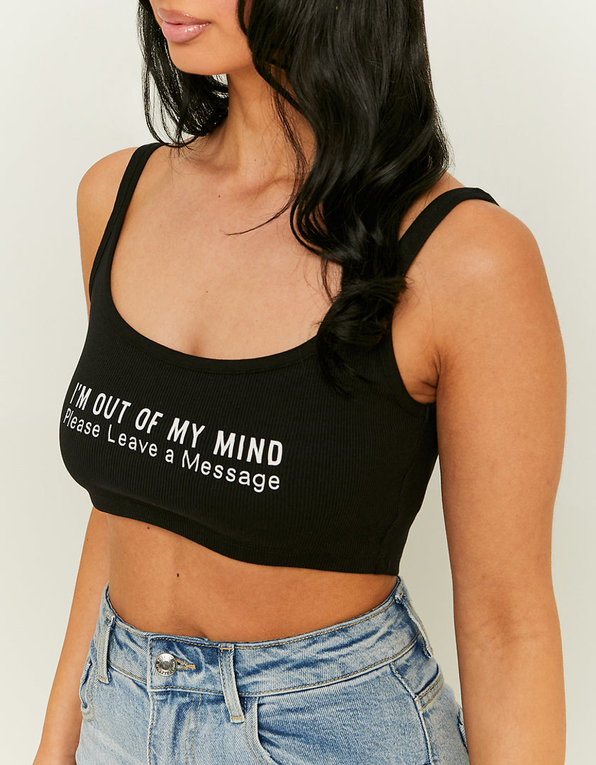 Black Cropped Out Of My Mind Printed Tank Top