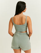 Tally Weijl Green Cropped Next Stop Printed Tank Top Green model front view