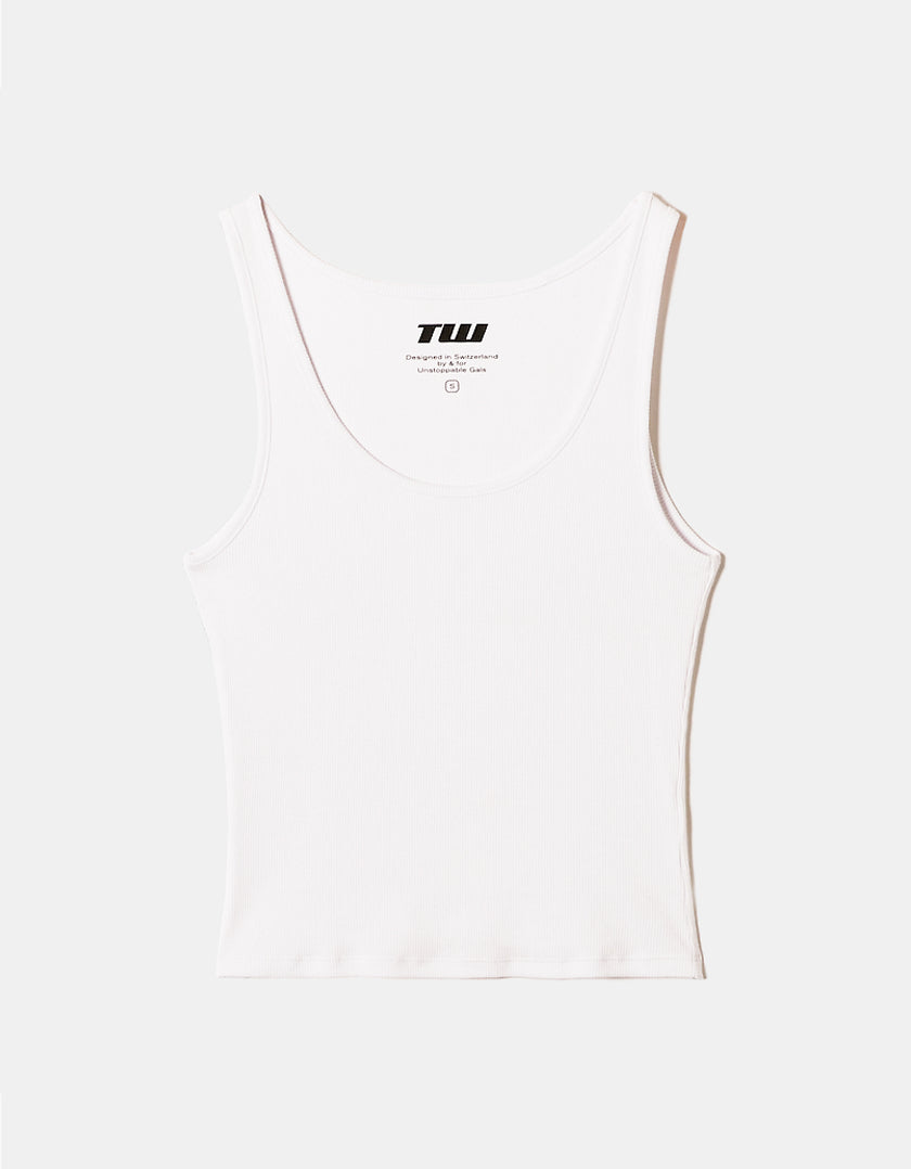 Ladies White Basic Tank Top-Front View