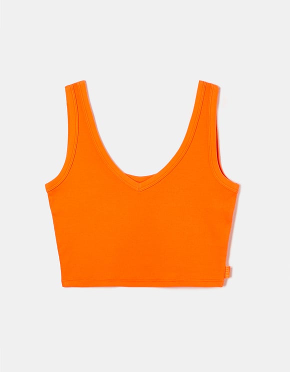 Ladies Basic Orange Tank Top-Ghost Front View